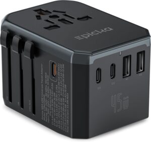 EPICKA 45W Universal Travel Adapter PD&QC, 1AC/4USB-C/1USB-A | Travel Plug Adapter for EU/US/UK/AUS, Fast Charging for Multi-Device, Not A Voltage Converter, TA-105S